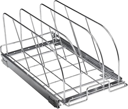 VEVOR Pan and Pot Rack, Expandable Pull Out Under Cabinet Organizer, Cookie Sheet Baking Pans tray Organization, Adjustable Wire Dividers, Steel Lid Holder for Kitchen Cabinet & Pantry Storage, 11.7"W