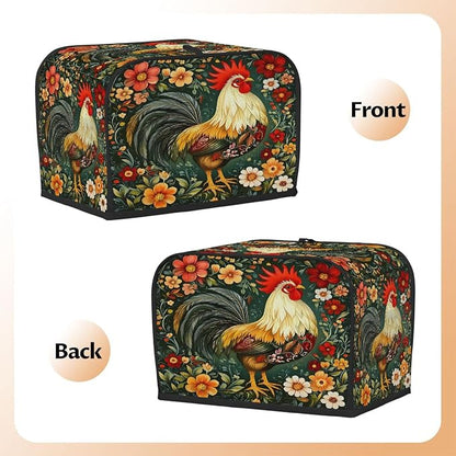 4 Slice Green Flower Rooster Toaster Cover Waterproof Dust Fingerprint Bread Machine Cover Washable Kitchen Appliance Protector For Home Kitchen Bakeware Table Decor Women Gifts