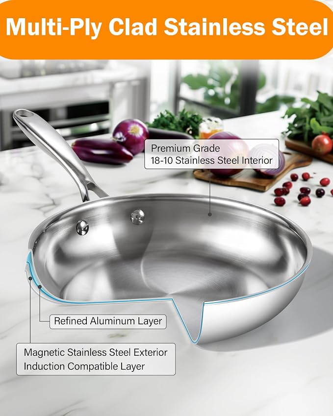 Cooks Standard Multi-Ply Clad Stainless Steel Cookware Set, 10-Piece Pots and Pans with Lids