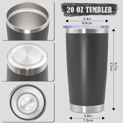 20 oz Tumbler Coffee Travel Tumblers Bulk with Lid Stainless Steel Double Wall Vacuum Insulated Mug Powder Coated Cups fit Car Cupholder for Hot and Cold - Grey, 1Pack