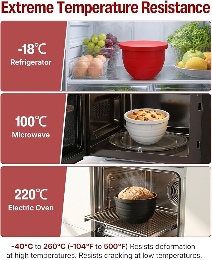 Silicone Bowl Liner for KitchenAid Tilt-Head 5QT Mixers, Kitchen Aid Accessories and Attachments for Baking and Cooking, Fits 5 Quart Mixing Bowl with Lids (Red, 5QT)
