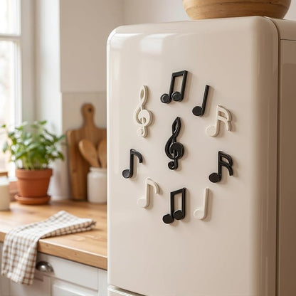 Renmxj 12 Pcs Refrigerator Magnets - Cute Mini Music Note Fridge Magnets, Funny Lifelike Musical Symbol Magnets for Kitchen, Office, Locker, Whiteboard Decor(Black and White)
