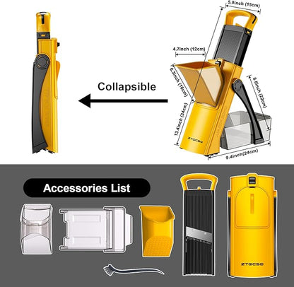 [All in 1] Upgraded Version Safe Mandoline Slicer for Kitchen, Adjustable Thickness. Veggie Slicer, Rapid Prep Mandoline, Detachable Blade, Cleaning Brush (Yellow)