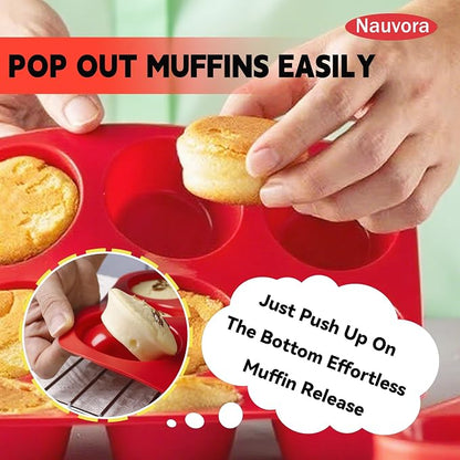Silicone Muffin Tray - 12 Cups Cupcake Pan, NonStick Flexible Silicone Muffin Cups for Blueberry Muffin, Chocolate Cupcake, Egg Bite, BPA Free, Dia 2.36 Inches 4.5mm Thickness, 2 Pack