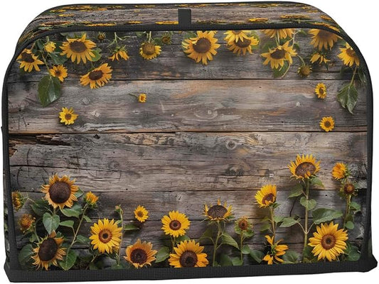 4 Slice Wooden Sunflower Toaster Cover Waterproof Dust Fingerprint Bread Machine Cover Washable Kitchen Appliance Protector For Home Kitchen Bakeware Table Decor Women Gifts