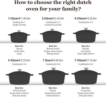 Overmont Enameled Cast Iron Dutch Oven - 4.5QT Pot with Lid Cookbook & Cotton Potholders - Heavy-Duty Cookware for Braising, Stews, Roasting, Bread Baking GraphiteGray
