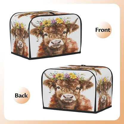 2 Slice Highland Cow Floral Toaster Cover Waterproof Dust Fingerprint Bread Machine Cover Washable Kitchen Appliance Protector For Home Kitchen Bakeware Table Decor Women Gifts