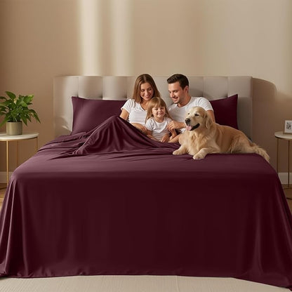 Utopia Bedding Full Size Sheet Set – 4 Piece Bed Sheets, Soft and Breathable Microfiber, Includes 1 Fitted Sheet, 1 Flat Sheet and 2 Pillowcases – Oeko Tex (Burgundy)