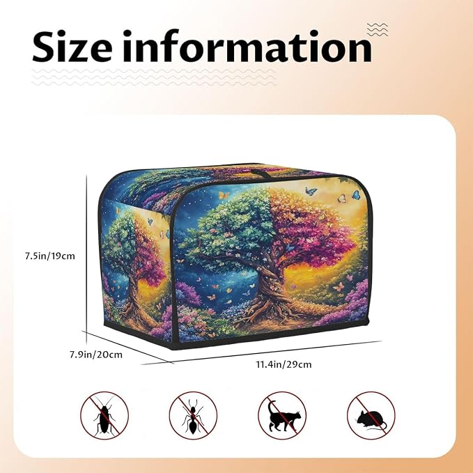 2 Slice Beautiful Tree Of Life Toaster Cover Waterproof Dust Fingerprint Bread Machine Cover Washable Kitchen Appliance Protector For Home Kitchen Bakeware Table Decor Women Gifts