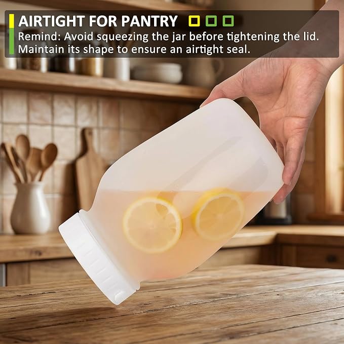 Silicone Pantry Canister Set with Lid for Dry Food Storage | Shatterproof & Lightweight | Twist-Off Lid, Wide-Mouth, Airtight, Collapsible for Space-Saving, Dishwasher Safe, 3 Pack (32oz/50oz/64oz)