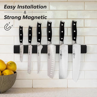 Klaus Meyer 7 Pieces Knife Set With Magnetic Knife Holder – German High Carbon Stainless Steel Full-Tang Kitchen Knife Sets, Rust-Resistant, Ultra Sharp