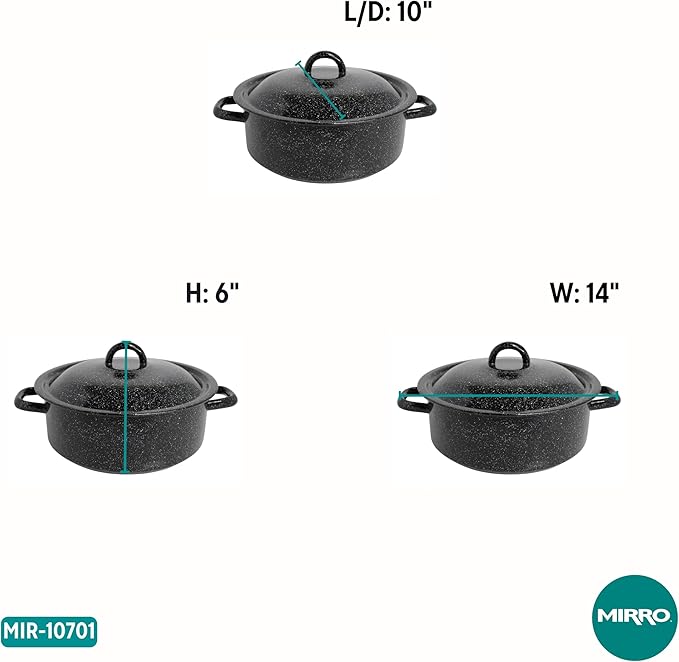 Mirro 4.5 Quart Traditional Vintage Style Black Speckled Enamel on Steel Dutch Oven with Lid, (MIR-10701)