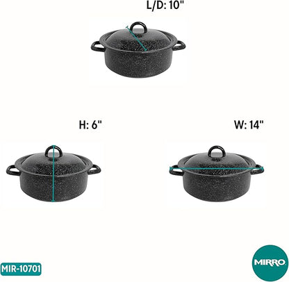 Mirro 4.5 Quart Traditional Vintage Style Black Speckled Enamel on Steel Dutch Oven with Lid, (MIR-10701)
