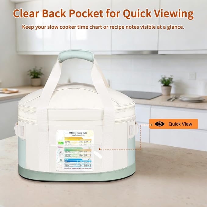 DEEGO Carrying Bag for Crock-Pot 6-8 Quart, 2-Layer Insulated Portable Slow Cooker Travel Bag with Support Pad, Lid Fasten Straps & Easy-Clean Liner, Ideal for Transport, Family Gatherings Potlucks