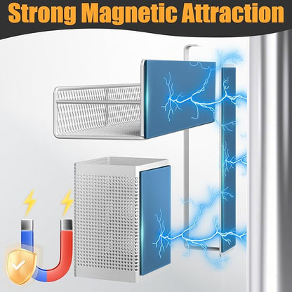 Magnetic Spice Rack for Refrigerator, 6 Pack Metal Magnetic Shelf White, Moveable Spice Organizer, Strong Magnetic Storage Fridge Organizer with Paper Towel Holder, Utensils Holder