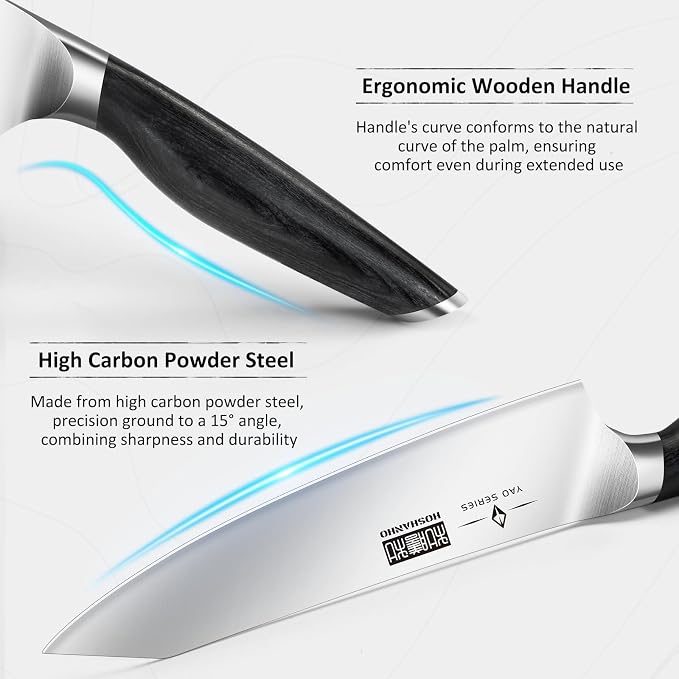 HOSHANHO Knife Set with Magnetic Knife Holder, 6 Pieces Ultra Sharp Kitchen Knife Set, High Carbon Powder Steel Chef Knives Sets with Ergonomic Pakkawood Handle