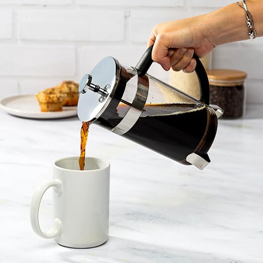 Primula French Press Coffee Maker, Temperature Safe Borosilicate Glass with Stainless Steel Filters, Premium Design and Quality, 34-Ounces, 8-Cup, Silver