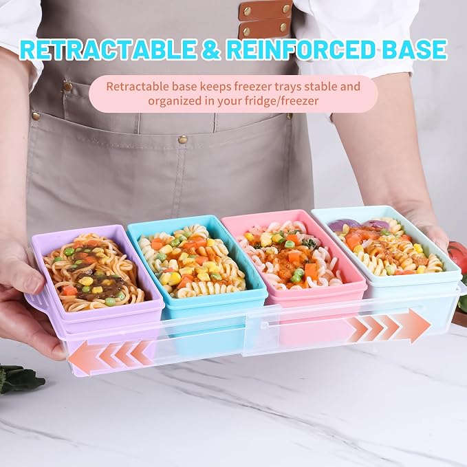 Gemice BPA-Free Silicone Freezer Molds with Base, Individual 4-Pack 2-Cup Portion Soup Cubes Freezer Tray with Lids for Food Storage, Oven & Dishwasher Safe, Silicone Freezer Containers for Meal Prep