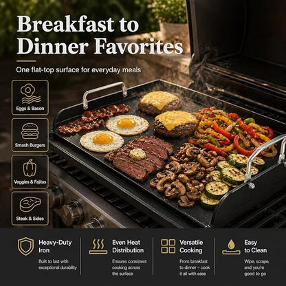Griddle for Gas Grill, Cast Iron Griddle for Gas Grill & Stove Top, 17"x13" Flat Top Griddle Nonstick Grill Griddle Plate for Charcoal Outdoor Camping Cooking for Blackstone Style Flat Top Grill
