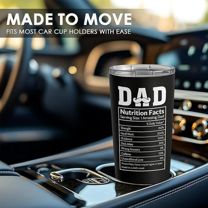 SANDJEST Tumbler Gifts for Dad from Daughter, Son - Dad Nutrition Facts 20oz Stainless Steel Insulated Coffee Travel Mug Christmas, Birthday, Father's Day Gift