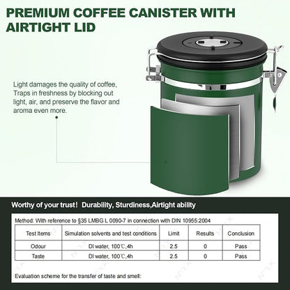 ShanSon Coffee Canister Airtight, Stainless Steel Bean Storage Container with Date Tracker & Scoop, Grounds Sugar Flour Tea Cereal Fits Kitchen Pantry, Ideal Gift for Coffee Lovers,16oz, Dark Green