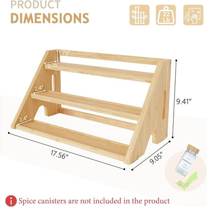 Bamboo Spice Rack Organizer -3-Tier Spice Rack for Countertop,Cabinet Spice Rack Organizer for 24 Spice Jars(4oz)，Step Shelf (yellow)