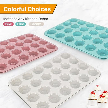 2-Pack 24-Cup Mini Muffin Pan, Ceramic Nonstick Cupcake Tin for Bite-Sized Treats