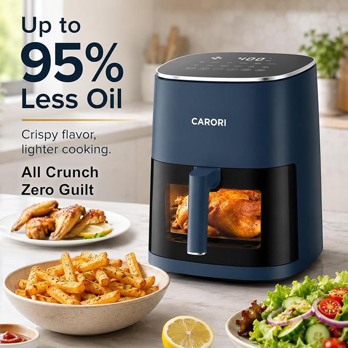 CARORI 6 Qt Air Fryer with Viewing Window, 12 Presets, 1700W, 400°F Max, Large Nonstick Dishwasher-Safe Basket, Bake, Roast, Reheat, Dehydrate, Blue