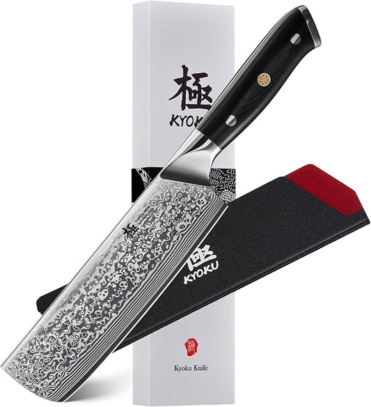 KYOKU Nakiri Knife - 7" - Shogun Series - Japanese Style VG10 Steel Core Damascus Blade - with Sheath & Case