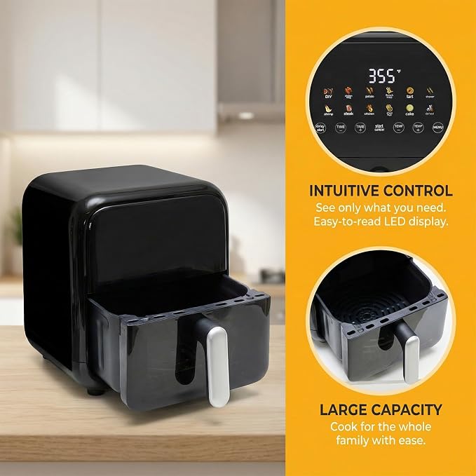 OLIXIS Air Fryer with Window 7.9QT, 12-In-1 Large Air Fryer for Family, 400°F Rapid Air Crispy Technology, Roast Bake Dehydrate Reheat, Nonstick & Easy-Clean Basket, 1800W, Black