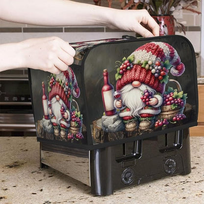 Toaster Cover 2 Slice Wide Slot Cute Gnome WineBread Toaster Oven Dustproof Cover Small Appliance Kitchen Covers Dust and Fingerprint Protection for Women Gift 2 Slice