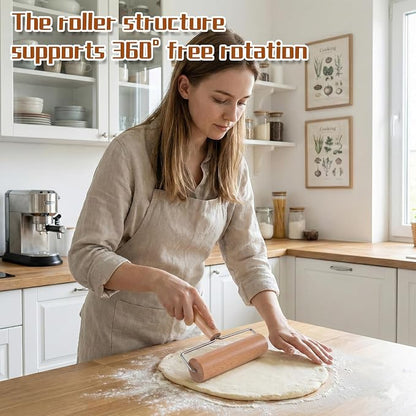 2 Pcs Small Rolling Pin with Handle, Wood Rolling Pins, Non-Stick Pizza Roller for Tortilla Cookie Dumpling Home Kitchen Baking Cooking