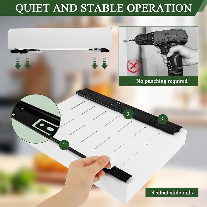 Expandable Cabinet Organizer - Quiet Sliding Pull Out Shelves 12.6"-20.5" for Kitchen (White)