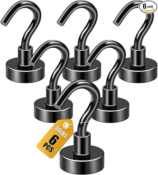 DIYMAG Magnetic Hooks, 30lbs+ Magnet Hook 2026 Cruise Cabin Ship Essentials Heavy Duty Strong Magnets Refrigerator Fridge Hanging for Classroom Beach Vacation Kitchen Grills Home 6 Pack (Black)