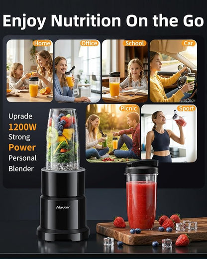 Blender for Smoothie, Abuler 1200W Personal Blender for Shake and Smoothies for Kitchen with 2 No-BPA 20oz Portable Cups, Single Serve Smoothies Maker Mixer for Juices, Nutritious Recipe