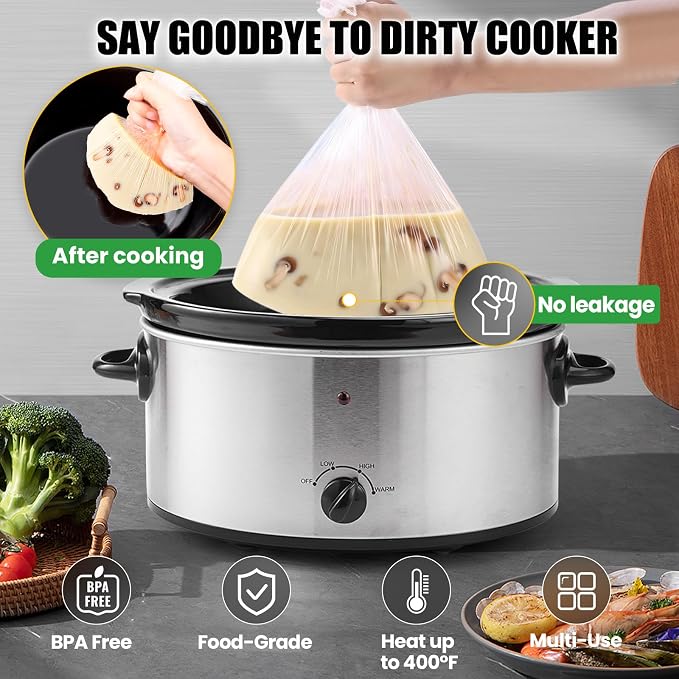 OLESBUR 30 Count Slow Cooker Liners, 13"x21", Fits 3-8 Quarts, Disposable Pot Liners Compatible with Crockpot, Oval Large Size, BPA-Free Cooking Bags, Kitchen Accessories, Cook with Ease