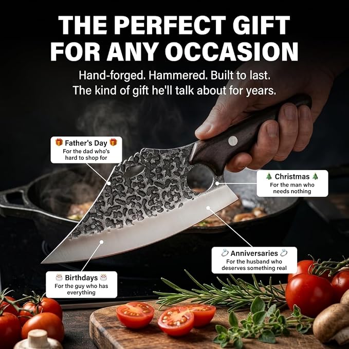 COOLINA Gator Butcher Knife – Hand-Forged High-Carbon Steel, 7.6 Inch, for Meat Processing, Hunting & Outdoor Cooking