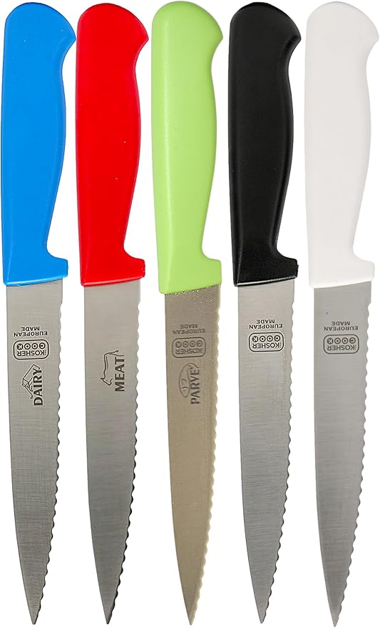 The Kosher Cook Meat Red Kitchen Knife – 6” Serrated Steak and Vegetable Knife - Razor Sharp. Pointed Tip - Color Coded Kitchen Tools