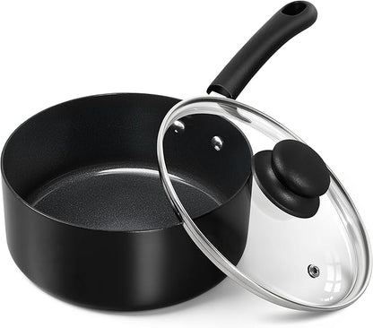 MICHELANGELO Nonstick Saucepan with Lid, Ceramic Sauce Pan Sets, Easy to Clean Sauce Pans, Multi-Purpose Cooking Pots, 2QT, Black