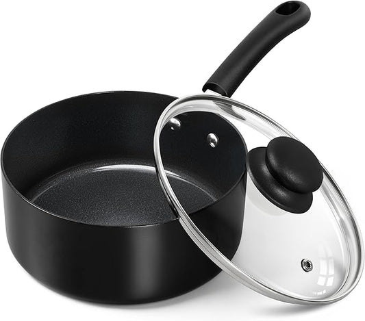 MICHELANGELO Nonstick Saucepan with Lid, Ceramic Sauce Pan Sets, Easy to Clean Sauce Pans, Multi-Purpose Cooking Pots, 2QT, Black