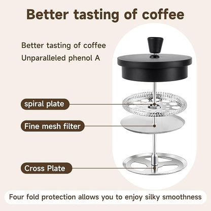 French press, borosilicate glass French press coffee maker, 3 layer stainless steel tea press,34oz large french press, suitable for home, office, kitchen, travel, fashion black