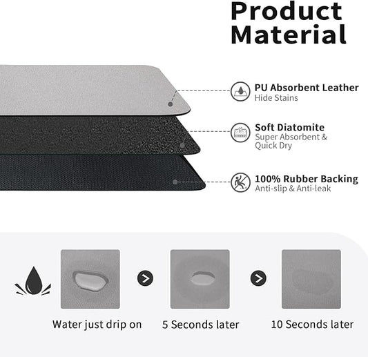 HotLive Dish Drying Mat for Kitchen Counter, Heat Resistant Drainer Mats with Non-slip Rubber Backed, Hide Stain Kitchen Super Absorbent Draining Mat, Easy to Clean Dish Rack Pad, Grey 16"x20"
