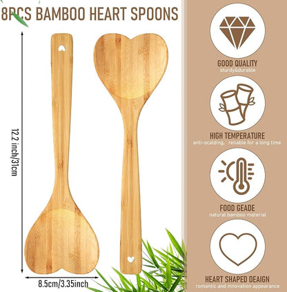 Heart Shaped Wooden Spoon 12 Inch Bamboo Kitchen Utensils Love Heart Spatula Kitchen Serving Spoons for Mixing Cooking Baking Stirring Hostess Gifts Mother's Day Wedding (20 Pcs)