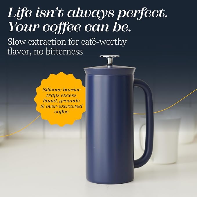 ESPRO Pro P7 French Press Stainless Steel 304 – Patented Double Walled Micro-Filter Insulated French Press Coffee Maker, Grit-Free Brew - Heat Resistant BPA Free - Agean Blue, 18oz