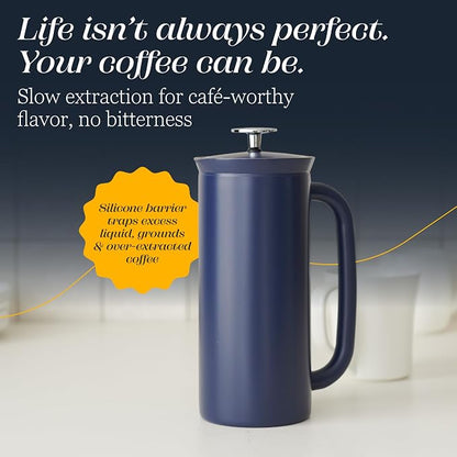 ESPRO Pro P7 French Press Stainless Steel 304 – Patented Double Walled Micro-Filter Insulated French Press Coffee Maker, Grit-Free Brew - Heat Resistant BPA Free - Aegean Blue, 32oz