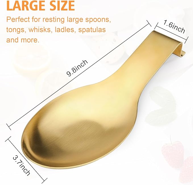 VanlonPro Stainless Steel Spoon Rest, Spatula Ladle Holder, Stainless Steel Utensil Spoon Rest Holder, Brushed Finish, Dishwasher Safe 9.8 x 3.7 Inch (Gold + Black, 2PCS)