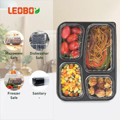 40 Pack 34oz 4-Compartment Bento Box - Shrink-Wrapped No Pre-Wash | Leak-Resistant Takeout Containers | BPA Free Shatterproof Flexible PP | Microwave Safe To Go Box, Bulk Leftover Storage
