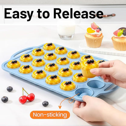 CAKETIME Mini Cupcake Pans, Metal Reinforced Frame Silicone Mini Muffin Pan Nonstick 24 Cups Easy to Handle for Baking Muffins, Cupcakes, Egg Bites 1 Pack