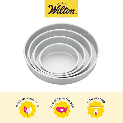 Wilton Aluminum Bakeware Round Tiered Cake Pan Set - Made from Natural Anodized Aluminum - Durable Cake Pans with Even Heat Distribution - Reduces Over-Baking - 6, 8, 10 & 12 Inch (Pack of 4)