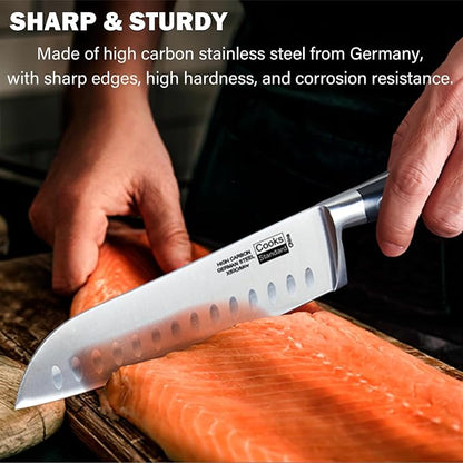 Cooks Standard Classic Cutlery, High Carbon Stainless Steel Knives Set, 8" Chef's Knife and 7" Santoku Knife, Ergonomic Handle, 2-Piece
